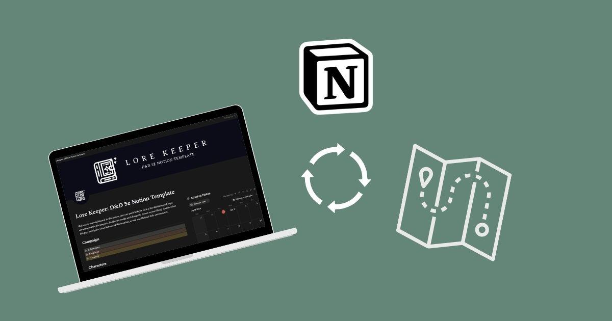 DnD worldbuilding template in Notion — factions, locations, and lore databases