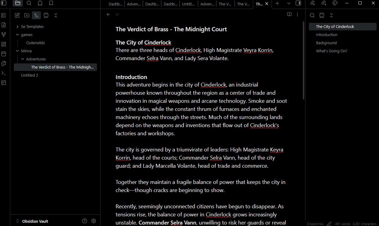 Obsidian markdown app — local-first knowledge management for D&D worldbuilding