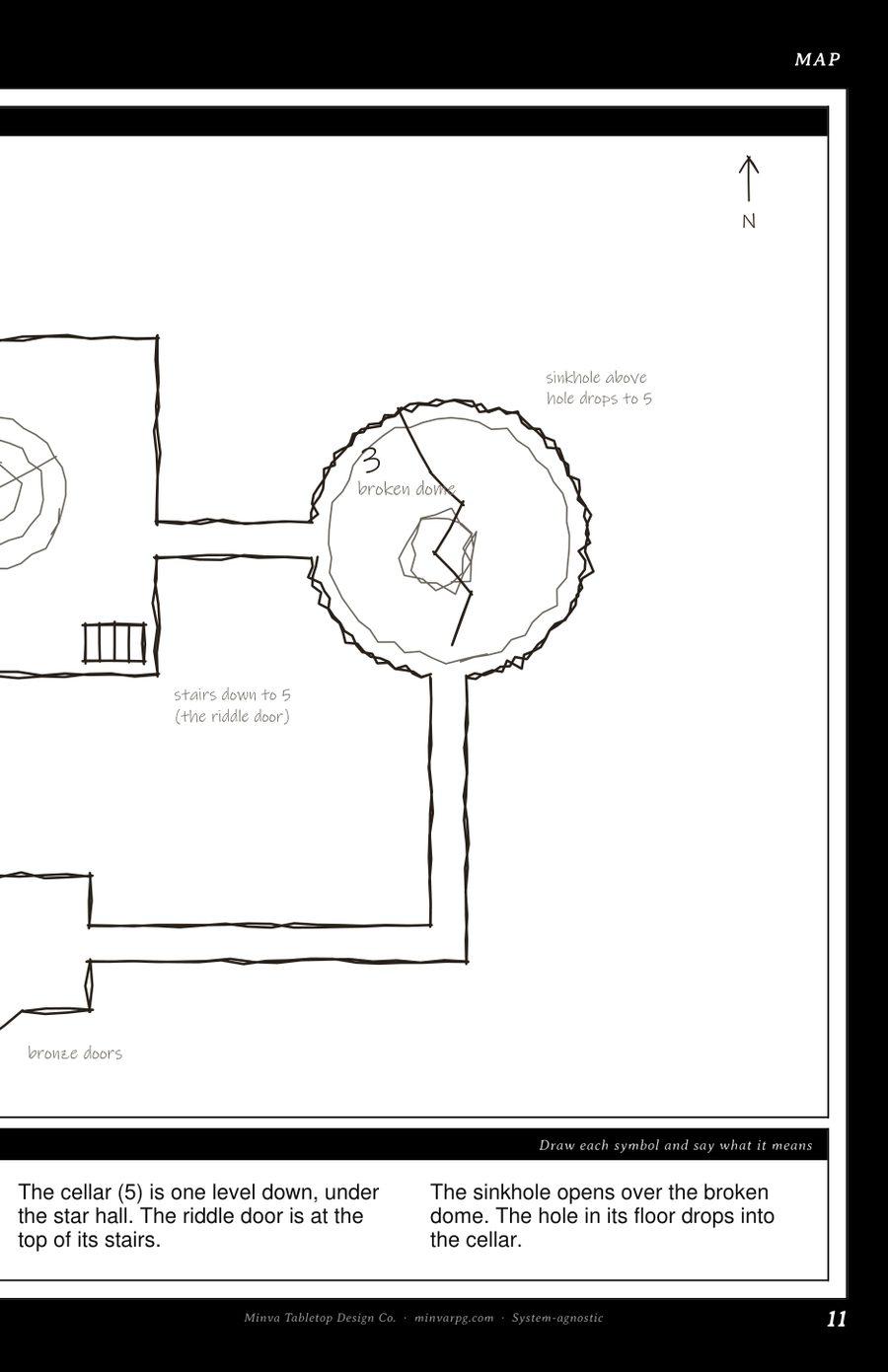 Right half of the Weeping Observatory map: the broken dome, the corridors and the bronze doors