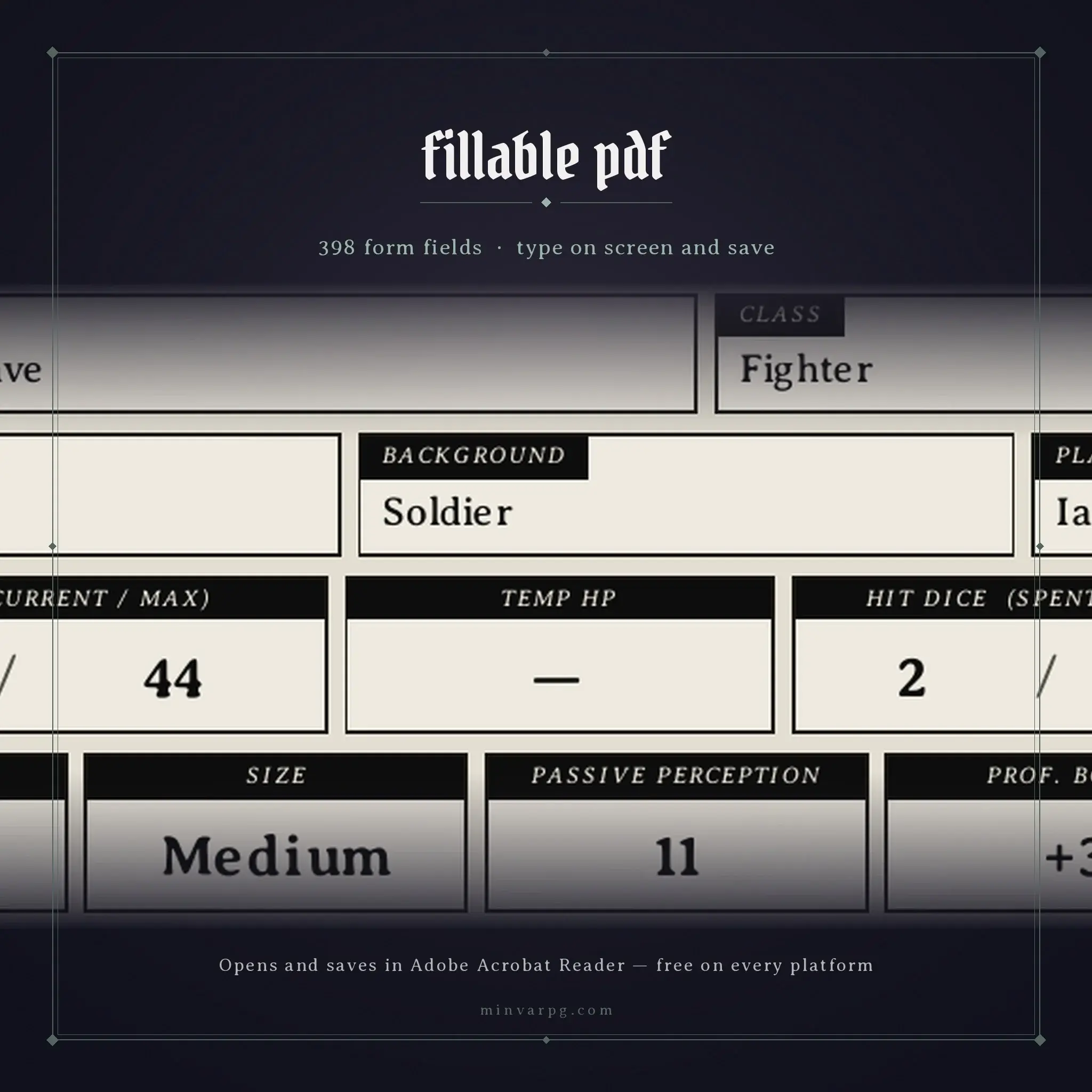 Fillable D&D 5e character sheet PDF — type your stats, then print