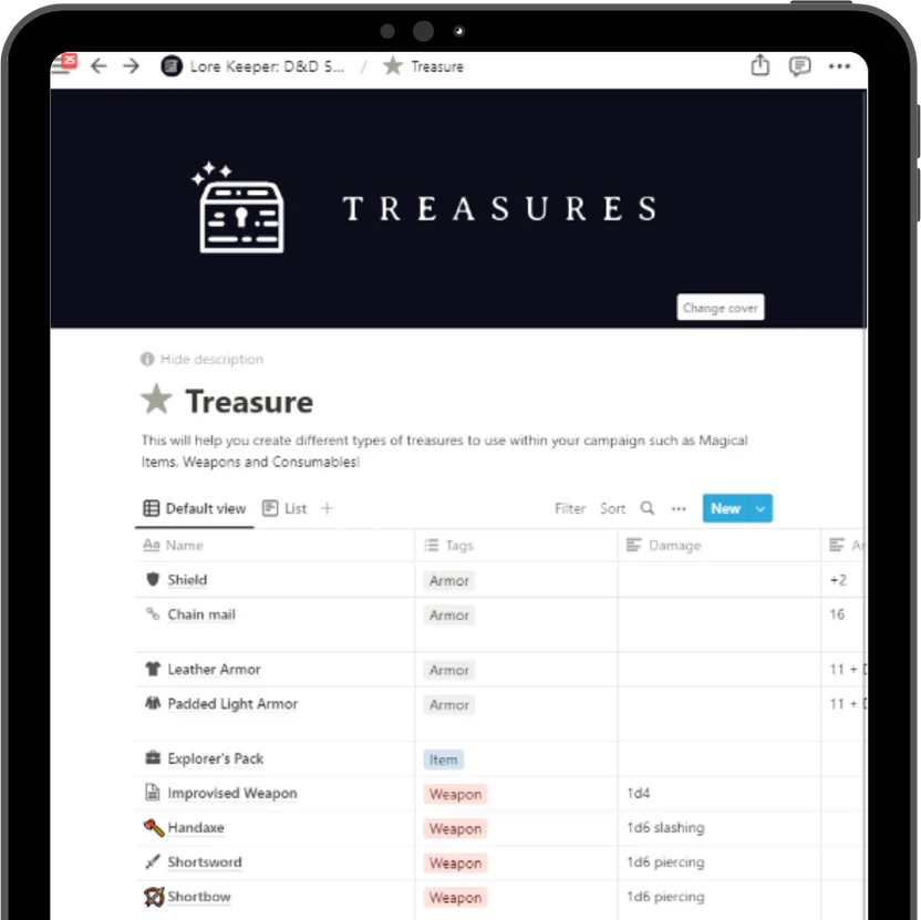 Lore Keeper D&D Campaign Template on iPad